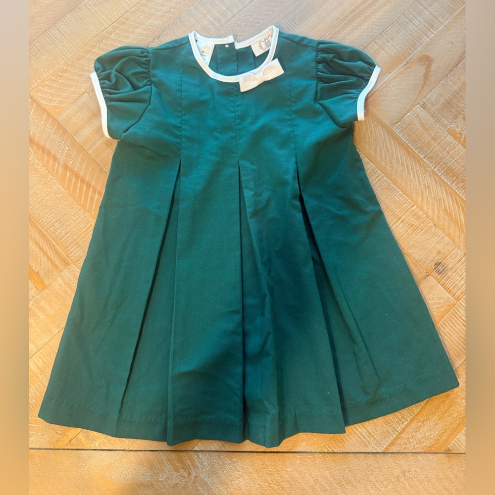 Lulu Bebe Green Toddler Christmas Dress with White Trim Size 2t